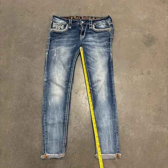 Rock Revival Felina size 29 Women's skinny Jeans in Deep Blue bling lady rider - Picture 4 of 11